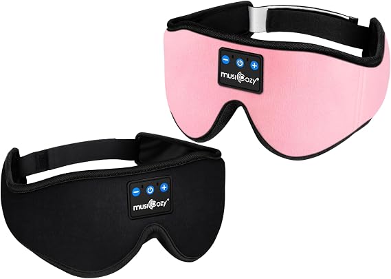 MUSICOZY Sleep Headphones 3D Bluetooth Headband, Wireless Sleeping Eye Mask Earbuds for Side Sleepers, Air Travel, Meditation, Built-in Ultra Soft Thin Speakers Washable, Pack of 2