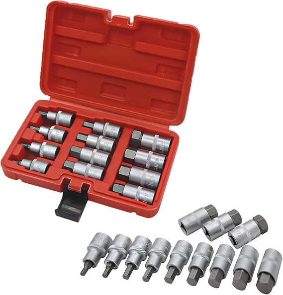 12 Pieces Allen Nut Set Screwdriver Bits Multi-Tooth Socket Adapter 5-22mm 1/2 Drive Insert Hex Socket Set
