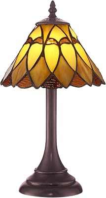 Robert Louis Tiffany Austin Mission Antique Tiffany Style Mini Accent Table Lamp LED 14 High Warm Brown Amber Gold Stained Art Glass Shade Decor for Bedroom House Bedside Nightstand Home Office