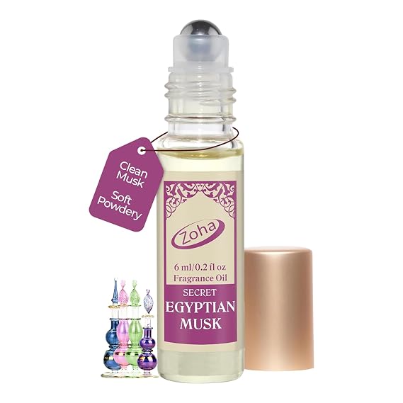 Zoha Egyptian Musk | Roll on Perfumes for Women & Men | Alcohol-free Egyptian Perfume Oil | Travel Size Long Lasting Fragrance | 6ml Roller