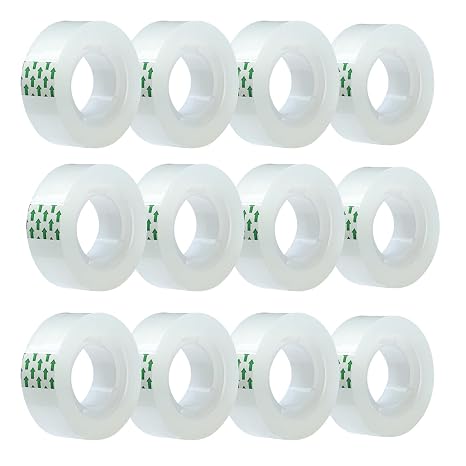 Clear Tape Refills Rolls for Dispenser, Transparent Tape, 12 Rolls, 1 inch Core, 3/4 inch x 900 inches