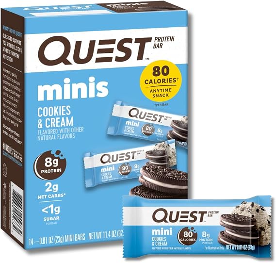 Quest Protein Bars Variety Pack with Cookies & Cream Mini Bars, High Protein, Gluten Free, 12 Count & 14 Count