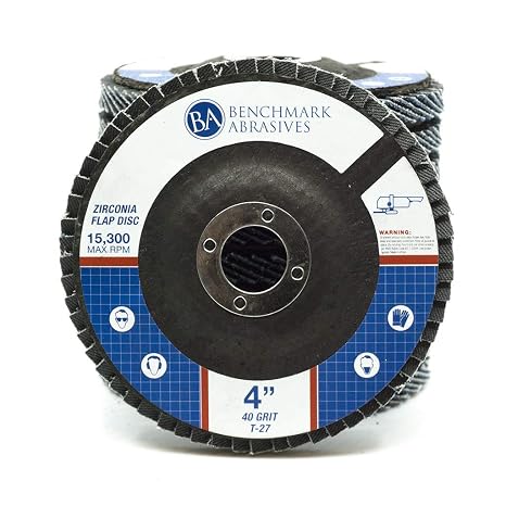 Benchmark Abrasives 4" x 5/8" Premium Zirconia Type 27 Flap Discs for Angle Grinder, 4 Inch Sanding Disc, Rust Removal, Deburring Finishing - Grinding Wheels (10 Pack) 40 Grit