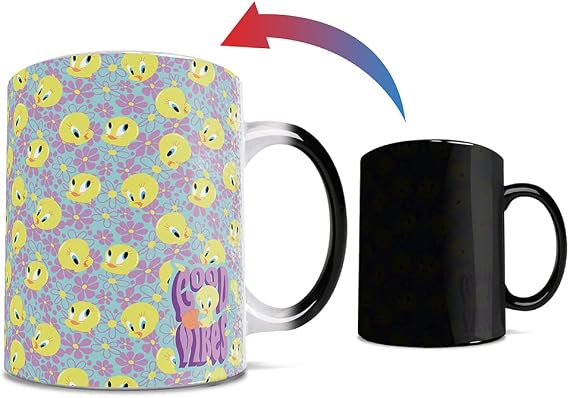 Morphing Mugs Looney Tunes Tweety Vibes Flowers 11 oz | Heat changing ceramic mug | Hidden design reveal | Home, office or travel use