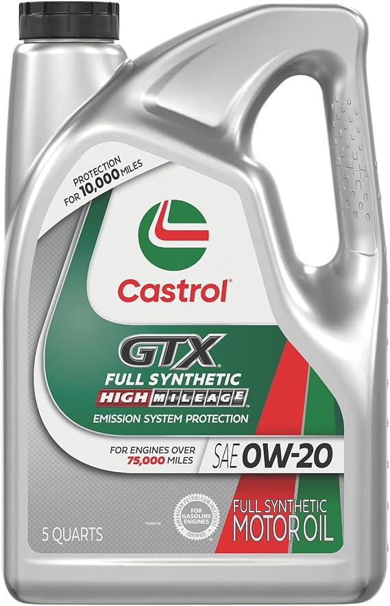 Castrol GTX Full Synthetic High Mileage 0W-20 Motor Oil, 5 Quart