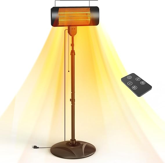 Modern Infrared Electric Heater - Indoor/Outdoor Portable Heater with Stand, Remote Control, 2 Temperature Settings & 12H Timer, Safe & Silent 01
