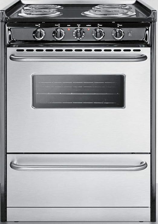 Professional Series TEM610BRWY 24" Slide-In Electric Range with 4 Coil Elements 2.9 cu. ft. Oven Capacity Storage Drawer Oven Window and Tower Bar Handles in Stainless Steel