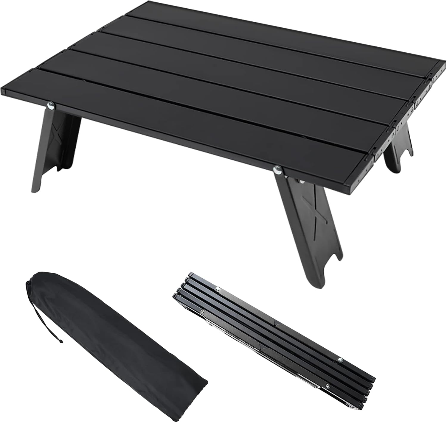 Small Folding Camping Table, Aluminum Portable Lightweight Camping Beach Table, Mini Foldable Micro Collapsible Compact Side Table for Picnic Outdoor Hiking Beach Travel BBQ Fishing (Black)