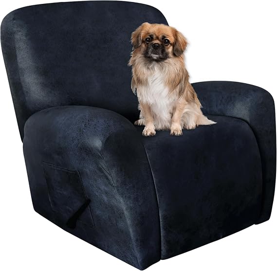 ANARACHON Leather Like Recliner Chair Covers Heavy Duty, 4 Pieces Recliner Cover for Recliner Chair, Leather Cover for Recliner slipcovers Washable for Pets (Navy)