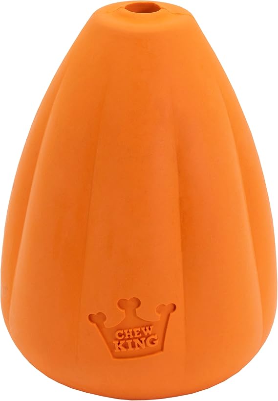 Chew King by Mammoth Premium Treat Dispensing Dog Toy, Durable Natural Rubber Chew Toy with Bacon Flavor, Safety Air Vent, Interactive Enrichment Toy for Aggressive Chewers, XL - Orange