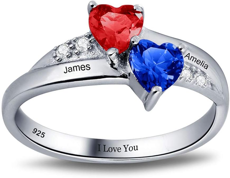 GLAMCARAT Mothers Birthstone Ring for Women, Sterling Silver