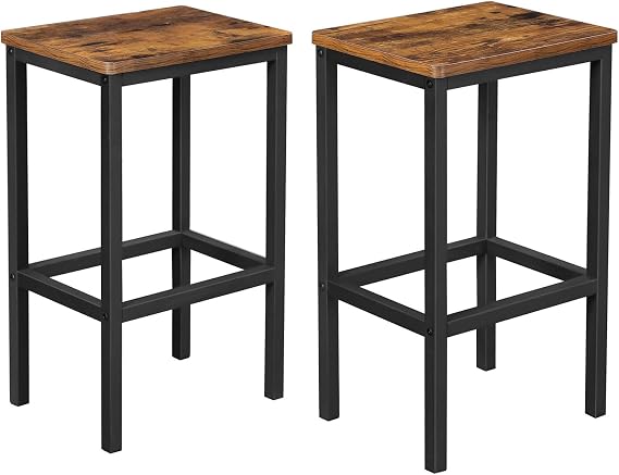 VASAGLE Set of 2 Bar Stools Kitchen Chairs Industrial Design Footrest Kitchen Living Room Party Room Vintage Dark Brown LBC65X Barnet Collection LBC65X Bar Chairs Kitchen Living Room Dining Room Vintage Brown Black