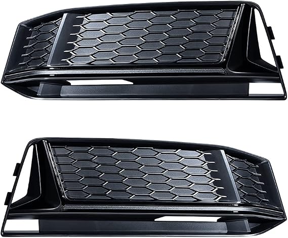 AstraDepot Front Lower Bumper Driver Passenger Side Mesh Grill Compatible with 2016-2018 Audi S4 B9 A4 Quattro S-line Pre-LCI (Matte Black Grille Glossy Black Trim)