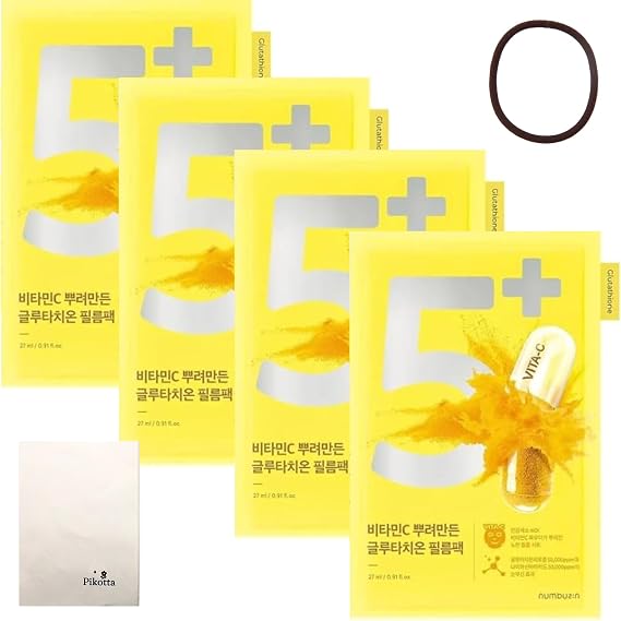 Pikotta No. 5 White Ball Glutathione C, 4 Pieces, Face Pack, Korean Cosmetics & Hair Elastic Ring, Thick 1 Piece