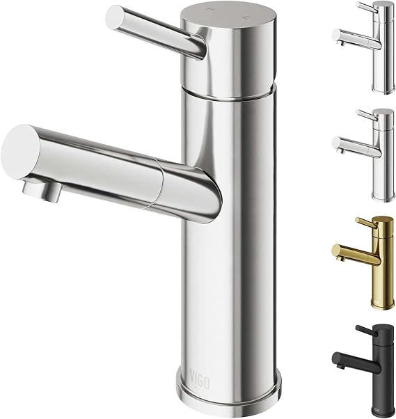 VIGO Noma Single-Handle Single-Hole Mount Bathroom Sink Faucet, 8-Inch, Brushed Nickel, Modern Design, Solid Brass, 1.2 GPM WaterSense & Ceramic Disc Valve, Corrosion-Resistant
