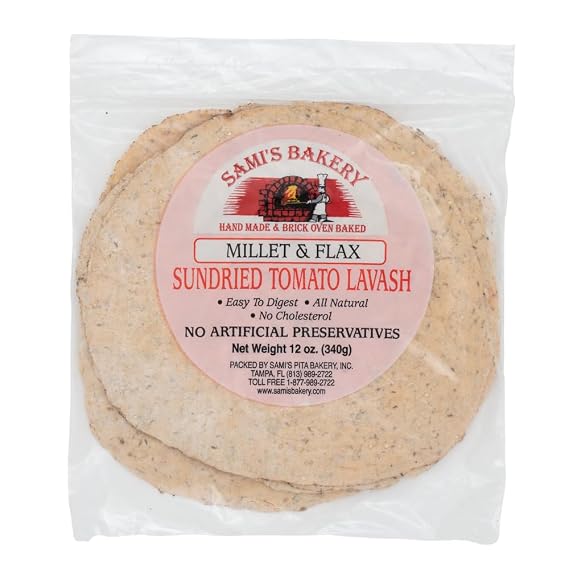 Sami's Bakery Millet and Flax Sundried Tomato Lavash, 4 Pack