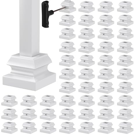 MOLIGOU 50 Pcs Iron Baluster Shoes, Square Staircase Baluster Shoes with Pre-Inserted Screw, Stair Flat Shoe Use for 1/2" Square Spindles (White)