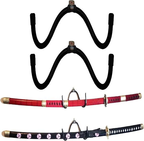 Pmsanzay Universal Sword Display Rack - Adjustable Hooks, Wall Mount, Holds 2 Swords