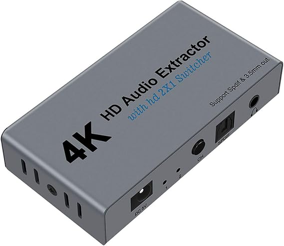 HDMI Switch 2x1 HDMI Splitter 2 in 1 Out Switcher HDMI Converter with 3.5mm/Optical Audio Extractor Adapter Support 4K30HZ 1080P Full HD for Xbox360 PS4 Roku HDTV Apple TV