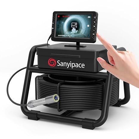 Sanyipace Sewer Camera 100FT/30M, 18MM/0.7inch Plumbing Camera with Light | 5" IPS HD Screen, DVR with Speaker, IP68 Waterproof Pipe Inspection Camera for Drain Line Duct Septic Inspection, 16GB Card
