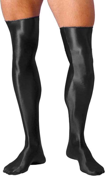 Men's Glossy Opaque Thigh High Stockings Solid Color Shiny Oil Long Socks Costume Accessories