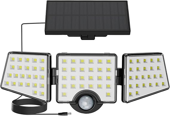 Lepro Solar Lights for Outside, WL5000 Motion Activated Security Lights, Separate Solar Panel, 3 Adjustable Head 270 Wide Lighting Angle, IP65 Waterproof Wall Lamp for Porch Yard Garage