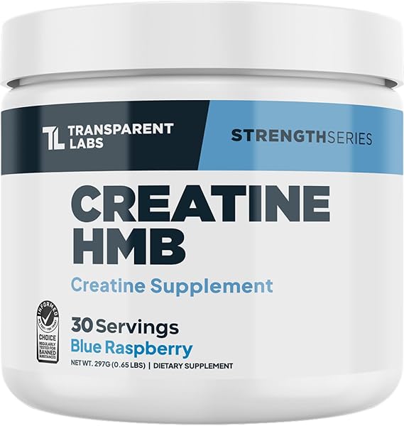 Transparent Labs Creatine HMB - Creatine Monohydrate Powder with HMB for Muscle Growth, Increased Strength, Enhanced Energy Output, and Improved Athletic Performance - 30 Servings, Blue Raspberry