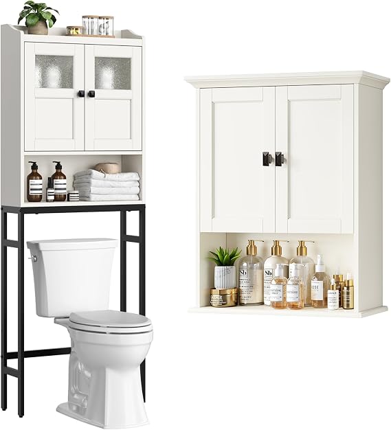 Over The Toilet Storage, Bathroom Storage Cabinet Over Toilet, Above Toilet Storage with Double Doors and Soft Hinges Over Toilet Storage Shelf Over The Toilet Storage Cabinet