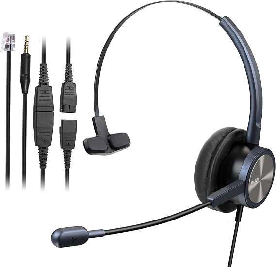 MAIRDI Phone Headset with RJ9 Jack & 3.5mm Connectors for Call Center Office Deskphone Cell Phone PC Laptop, Landline Telephone Headset with Microphone Noise Canceling for Polycom Avaya Nortel