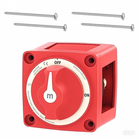 Boat Battery Disconnect Switch Waterproof 12V 48V Battery Shut Off Switch ON/Off 300A Heavy Duty & Ignition Protected Power Kill Switch for Marine Car RV Truck with Knob, Red