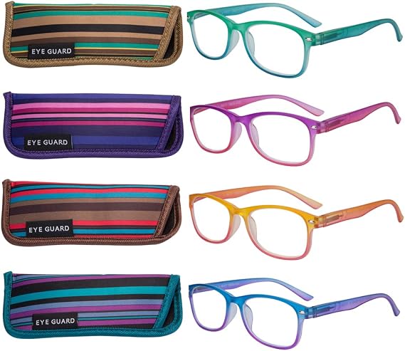 EYEGUARD 4 Pack Reading Glasses for Women Fashion Colorful Gradient Readers