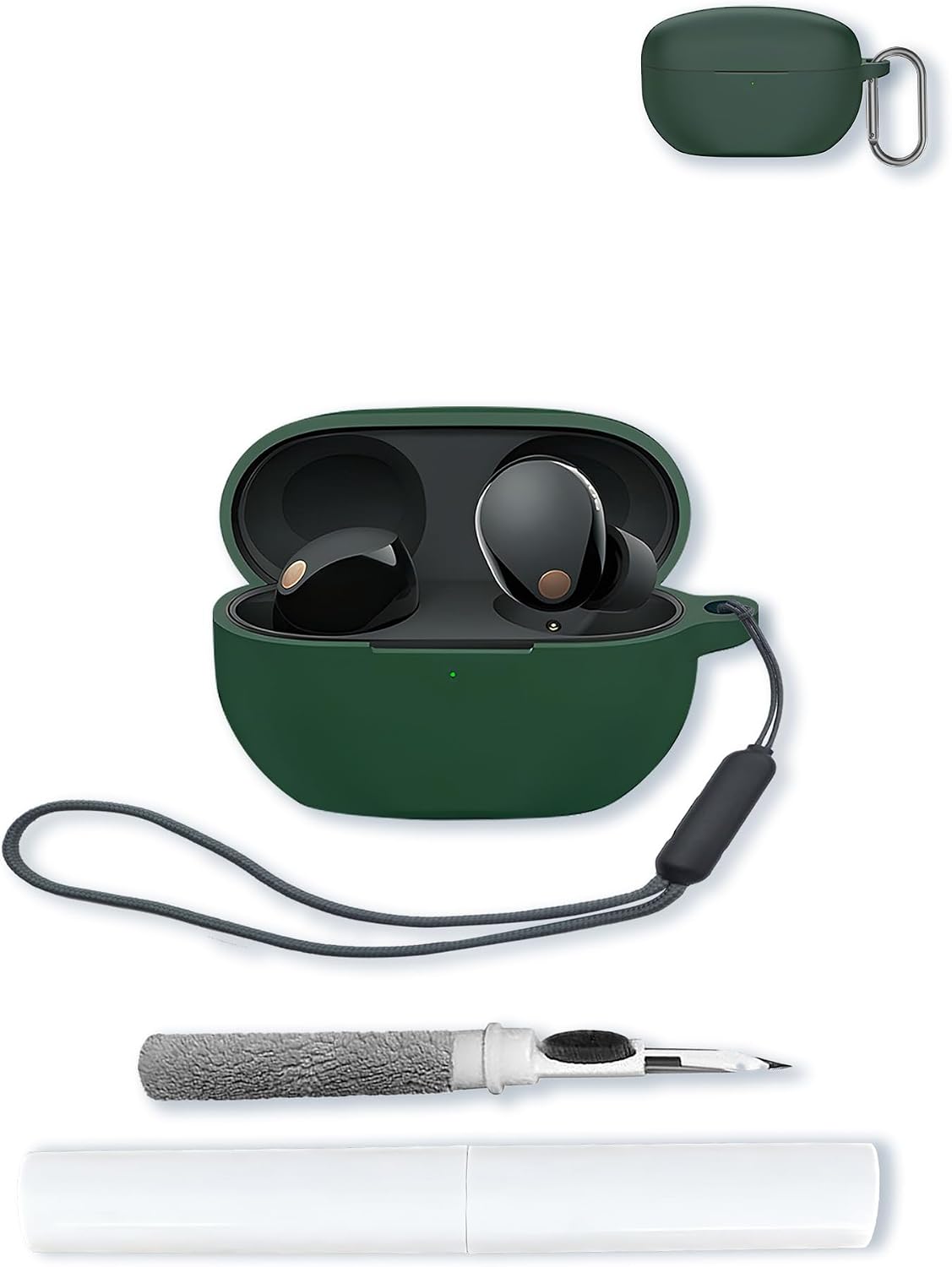 Case for Sony WF-1000XM5 Wf Xm5 Wireless Noise Cancelling Earbud,Soft Protective,BOVUGAC Silicone Case Cover with Keychain & Cleaning Kit & Lanyard for Sony Wf Xm5 Earbuds-Green