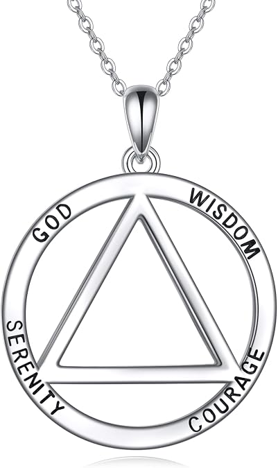YAFEINI AA NA Gift Necklace Sterling Silver Alcoholics Anonymous Recovery Symbol Necklace Crescent Crystal AA Sobriety Jewelry for Women Men