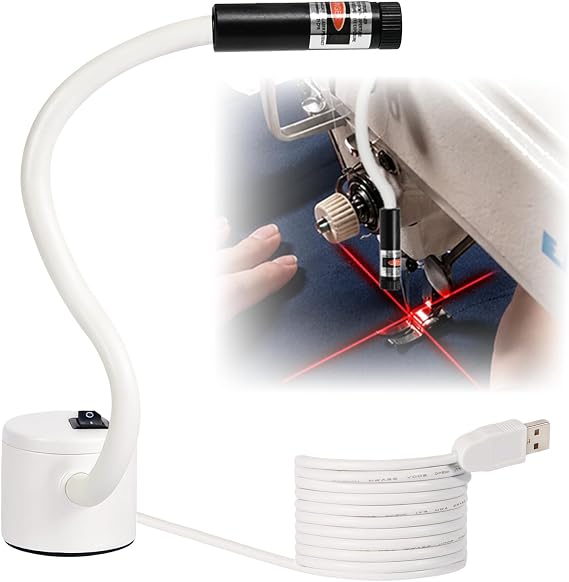 Magnetic Positioning Quilting Light for Sewing Machine & Heat Press | 360 Adjustable Magnetic Seam Guide with Red Crosshair Laser, Sewing Accessories and Supplies for Precision Stitching, USB