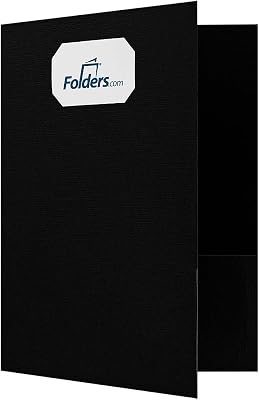 LUXPaper 9 x 12 Presentation Folders | Two Pocket | Front Cover Card Slits Center | Deep Black Linen | 100lb. Cover | 25 Qty