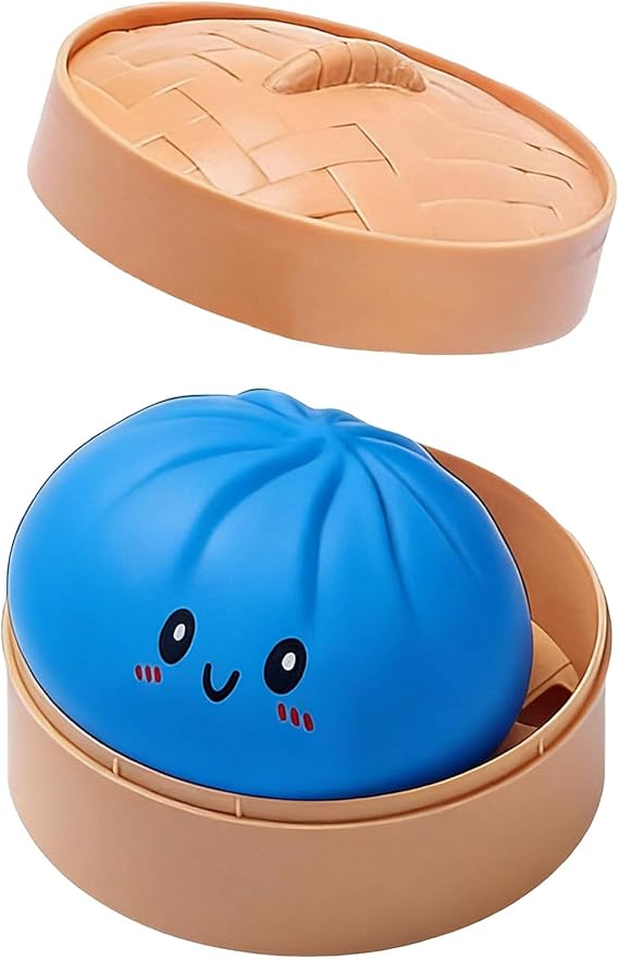 Giant Glitter Dumpling Squeeze,Squishy Dumpling Toy,Cute Rainbow Dumplings Buns Bao With Steamer Box,Squishy Balls,Soft Dough Toy Party Favors For Adults Kids,Birthday Xmas Gifts (B-Blue)