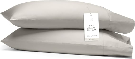 Boll & Branch Percale Hemmed Pillowcase Set - Cooling and Breathable for Hot Sleepers - King, Pewter - Luxury 100% Organic Cotton - Crisp and Smooth - 2 Pillowcases Included