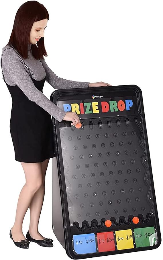 ZeHuoGe 40" Prize Board Disk Drop Board Game with Foldable Stand Customizable 4 Slots with 12 Pucks for Carnival Party Trade Show Holiday Activities Develop Intellect (no Multi-Colored Light)