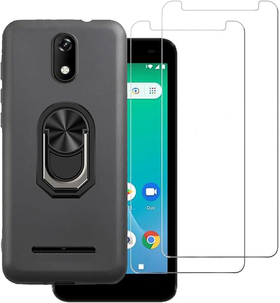 Compatible for ANS Artia Sp555D Case with 2 Pack Screen Protector,Ring Shockproof Cover for Women Girls,Slim Soft TPU Rubber Kickstand [Magnetic Car Mount] Compatible for ANS P550 -Black