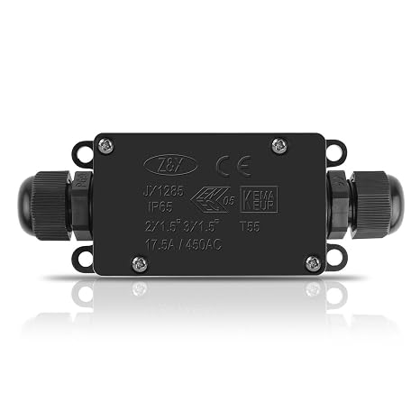 DC Voltage IP65 Waterproof 2 Way Electrical Box for Outdoor Cable Connections Junction Box External Electrical Black Wire Connector Box for Outdoor