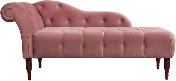 Jennifer Taylor Home Samuel Tufted Roll Arm Chaise Lounge, Ash Rose Pink Velvet