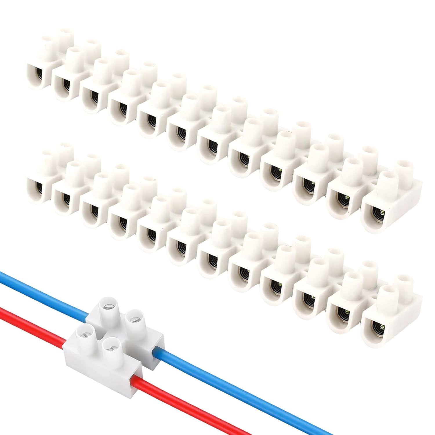 Electrical Connector Blocks, 2 Pack 30A 12 Way White Terminal Block Electrical Connector Strips Electric Wire Chocolate Chock Blocks Connecting for Wiring Cable