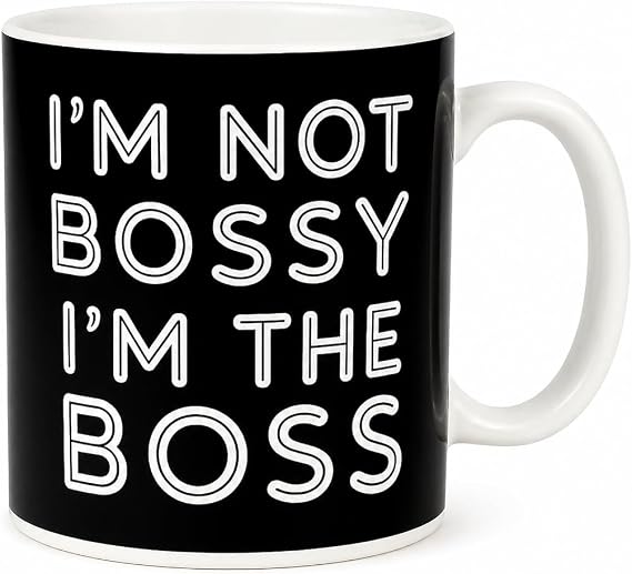 JRose Collections 900ml Giant Boss Mug – Extra Large Ceramic Coffee Mug with Double Sided Print, Funny Statement Cup “I’m Not Bossy I’m The Boss”, Jumbo Tea Mug with Gift Box