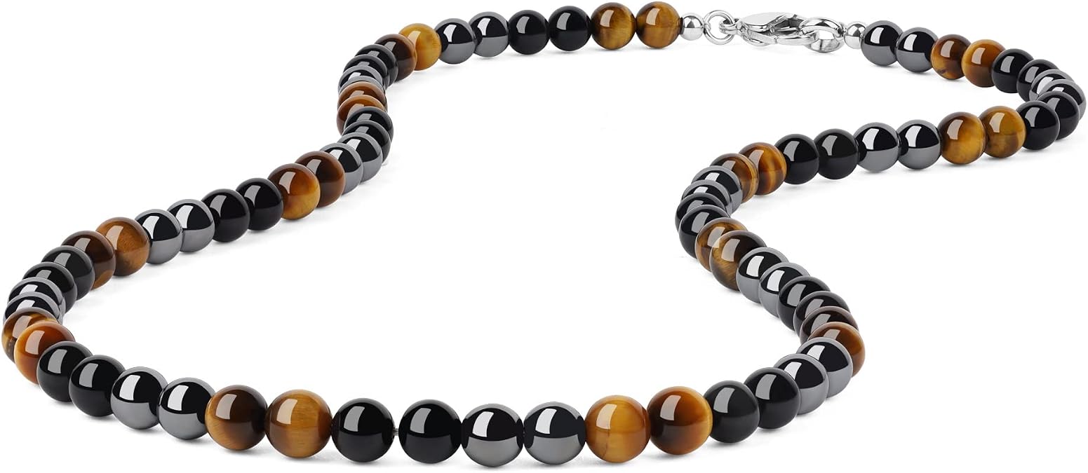 GAVU Mens Beaded Necklace, Triple Protection Crystal Necklace for Men