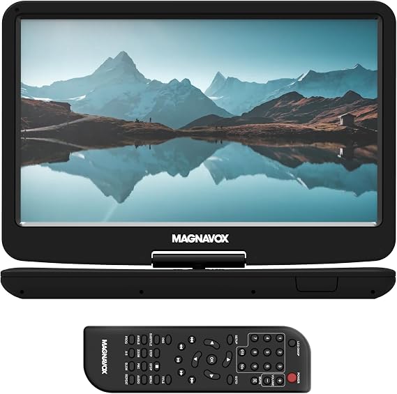 Magnavox MTFT754 Portable 11.6 Inch TFT Swivel Screen DVD/CD Player in Black | Rechargeable Battery | Swivel Screen Design | Great for Road Trips | Headphone Jack |