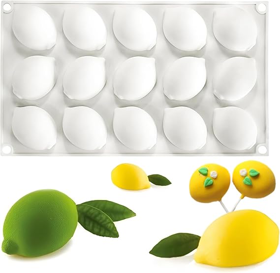 Silicone Lemon Mold, 15-Cavity Fruit Shape Baking Tray for Desserts, White
