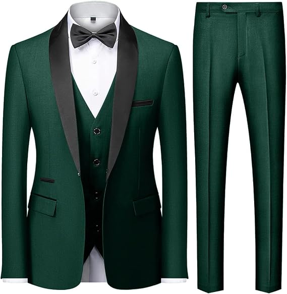Men's 3 Piece Tuxedo Suit for Men One Button Jacket Suits Slim Fit for Wedding Prom Blazer Vest Pants