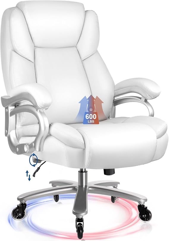 Waleaf 600lbs Big and Tall Office Chair, Heavy Duty Office Chair for Heavy People, Adjustable Ergonomic Lumbar Support Executive, Large High Back and Quiet Rubber Wheels