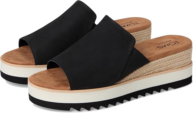TOMS Women's Diana Mule Wedge Sandal, Black Leather, 7