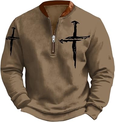 Mens Christian Sweatshirts Casual 14 Zip Jacket Jesus Cross Print Sweatshirt Fall Mens Christian Sweatshirts